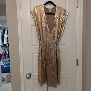 Gold Sequin Wrap Dress